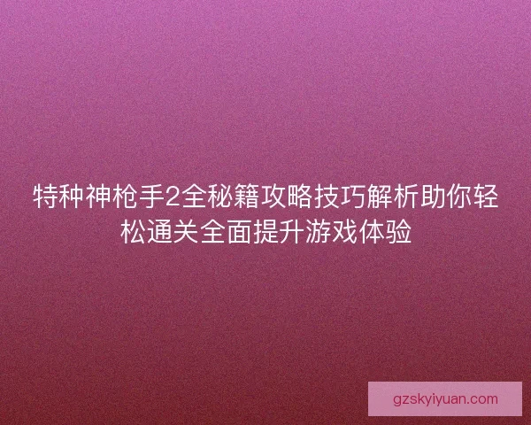 特种神枪手2全秘籍攻略技巧解析助你轻松通关全面提升游戏体验