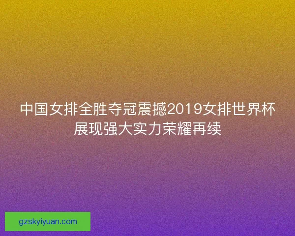中国女排全胜夺冠震撼2019女排世界杯展现强大实力荣耀再续